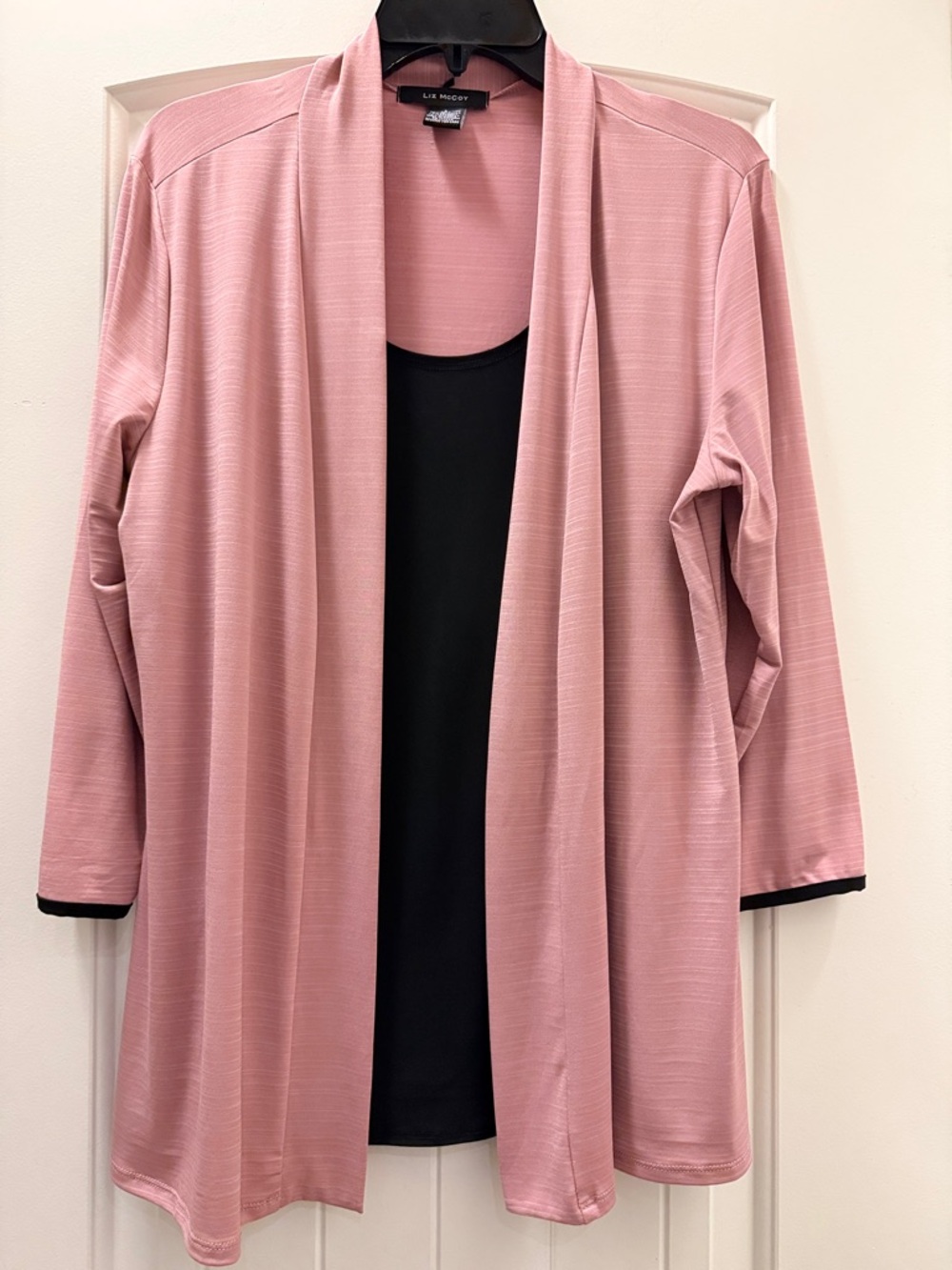 Liz McCoy Pink Open Front Cardigan with Black Tank